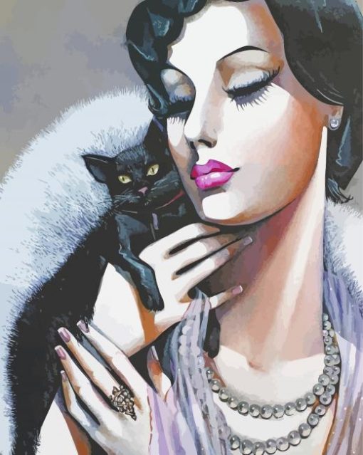 Black Cat Art Deco Woman Diamond Paintings