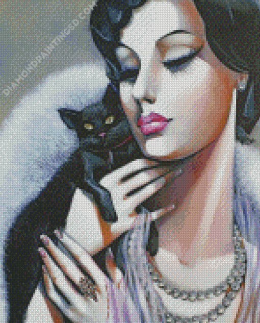 Black Cat Art Deco Woman Diamond Paintings