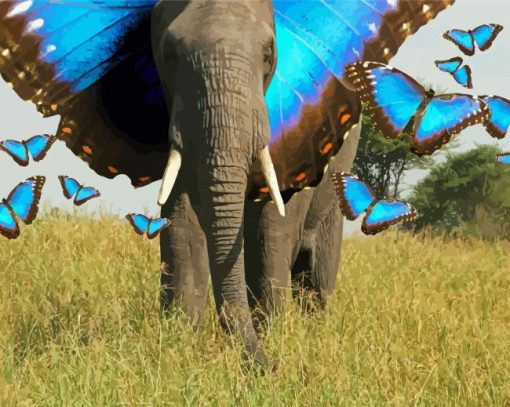 Blue Butterflies Elephant Diamond Paintings