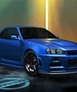 Blue Nissan Skyline GTR R34 Diamond Paintings