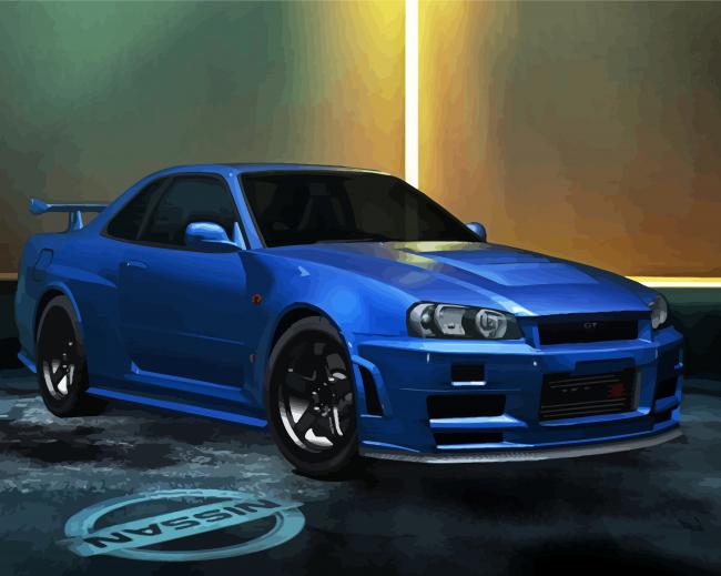 Blue Nissan Skyline GTR R34 Diamond Paintings