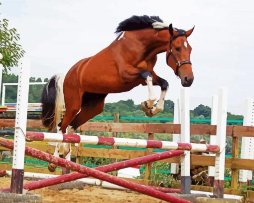 Brown Horses Jumping Diamond Paintings