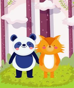 Cute Panda And Fox Art Diamond Paintings