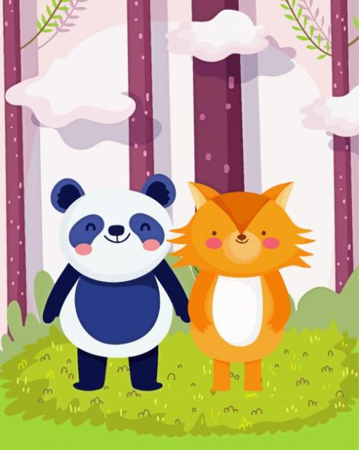 Cute Panda And Fox Art Diamond Paintings