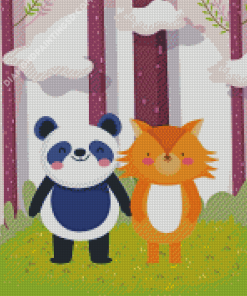 Cute Panda And Fox Art Diamond Paintings