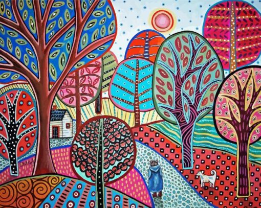 Folk Art Tree Diamond Paintings