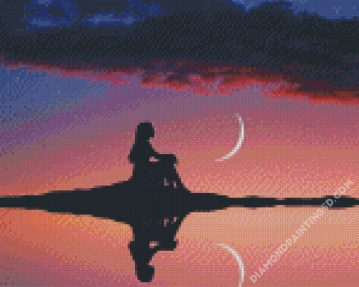 Girl And Crescent Moon Silhouette Diamond Paintings