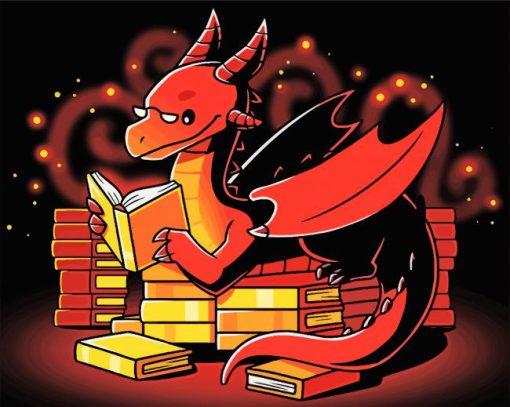 Little Dragon With Books Diamond Paintings