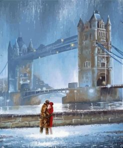 London Couple Under Rain Diamond Paintings