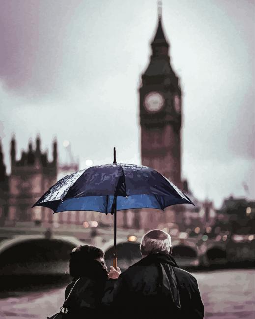 Old London Couple With Umbrella Diamond Paintings