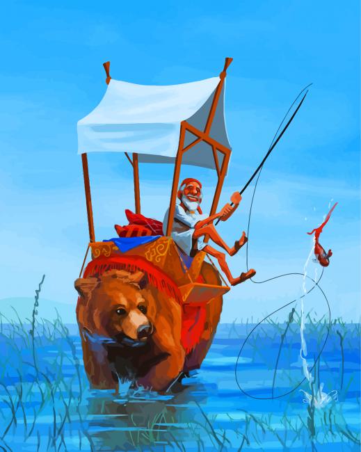 Old Man Fishing On Bear Diamond Paintings