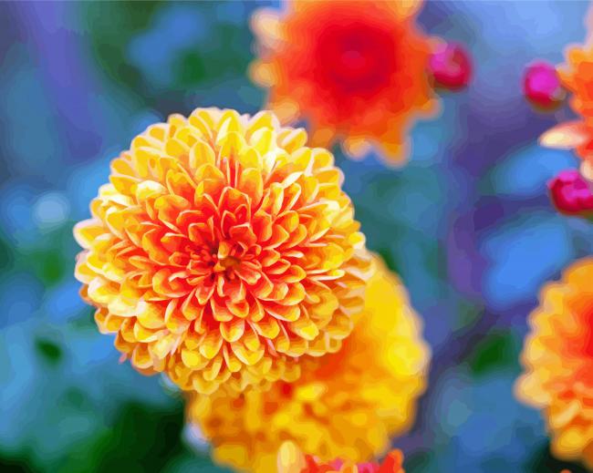 Orange Chrysanthemums Chinese Flowers Diamond Paintings