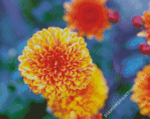 Orange Chrysanthemums Chinese Flowers Diamond Paintings