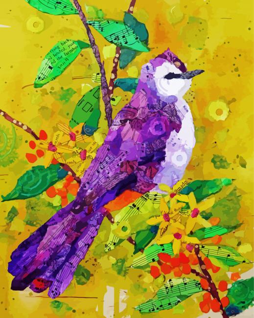 Purple Bird Collage Diamond Paintings