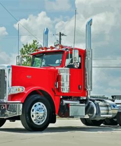 Red Peterbilt Semi Diamond Paintings