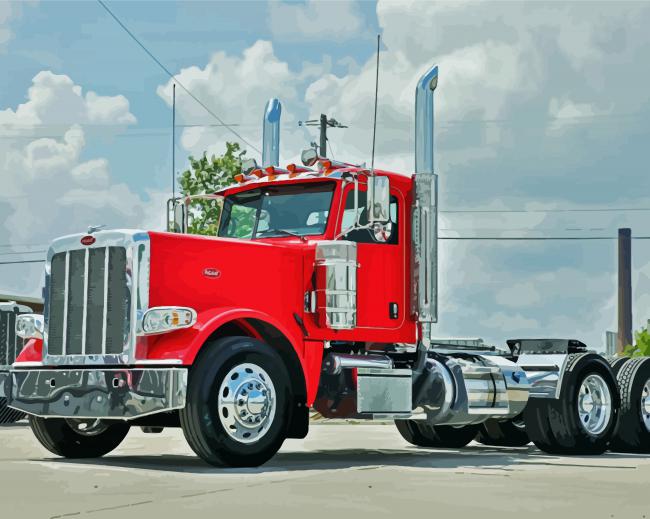 Red Peterbilt Semi Diamond Paintings