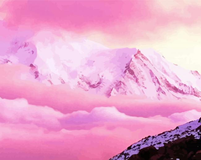 Snowy Mountains Pink Landscape Diamond Paintings