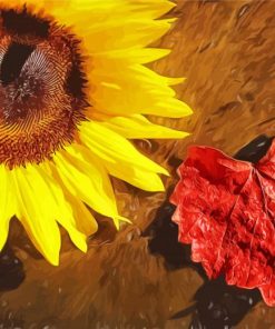 Sunflower And Leaf Heart Diamond Paintings