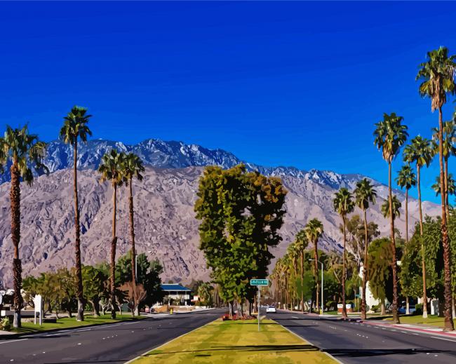 Trees In Between On Side Of Roads Palm Springs Diamond Paintings