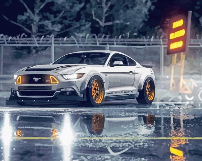 White Ford Mustang Car Diamond Paintings