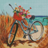 Beach Scene With Bicycle And Flowers Diamond Paintings