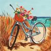 Beach Scene With Bicycle And Flowers Diamond Paintings