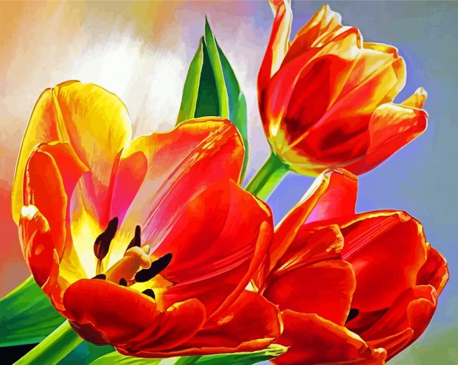 Blooming Orange Tulips Diamond Paintings