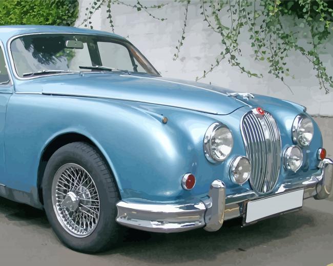 Blue Jaguar Mark 1 Car Diamond Paintings