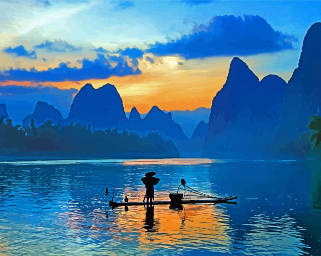 Chinese Landscape Mountains Silhouette Diamond Paintings