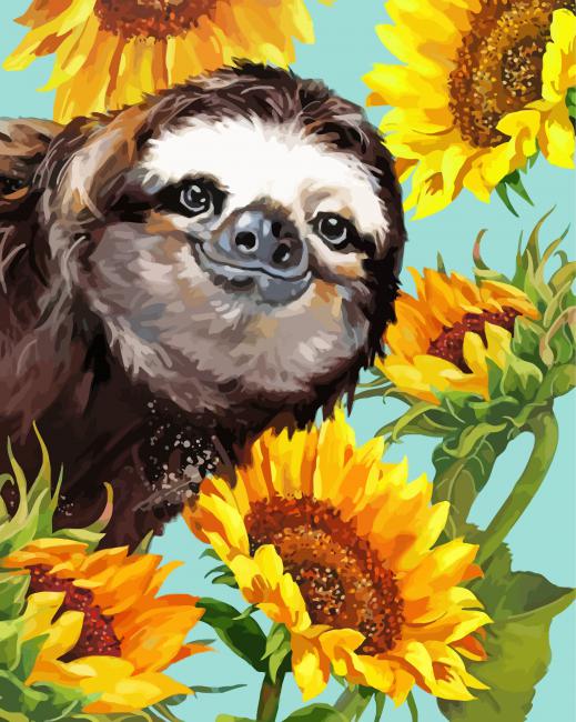 Cute Sloth And Sunflowers Art Diamond Paintings