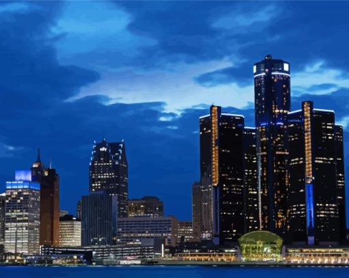 Detroit Skyline Michigan Diamond Paintings