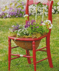 Flowers in Red Chair Diamond Paintings