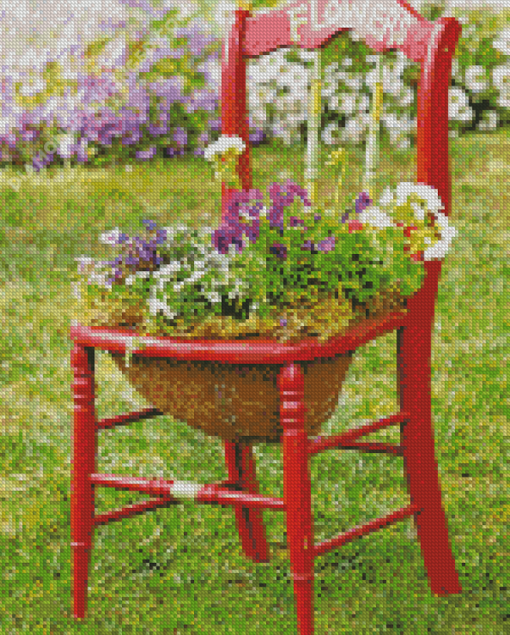 Flowers in Red Chair Diamond Paintings