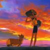 Girl With Dog Sunset Diamond Paintings