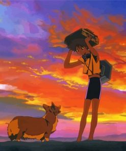 Girl With Dog Sunset Diamond Paintings