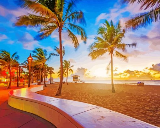 Lauderdale Beach At Sunset Diamond Paintings