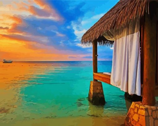 Montego Bay Jamaica Huts At Sunset Diamond Paintings