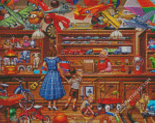 Mother And Son In Toy Shop Diamond Paintings