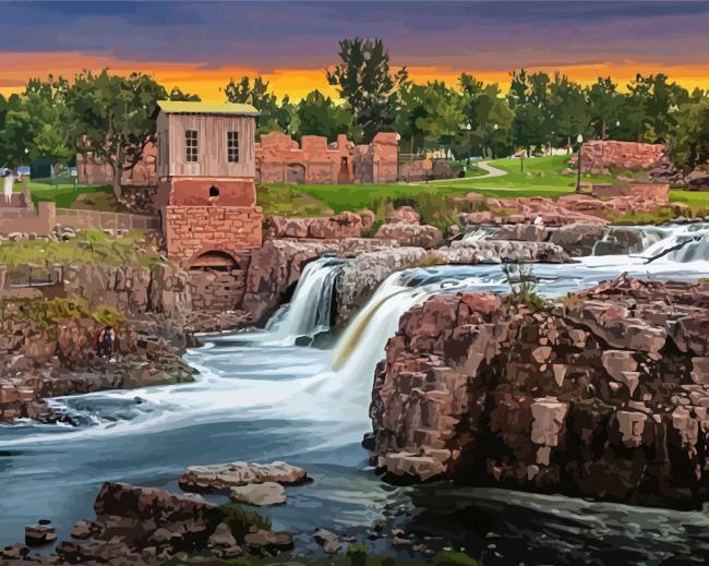 Sunset At Sioux Falls Dakota Diamond Paintings