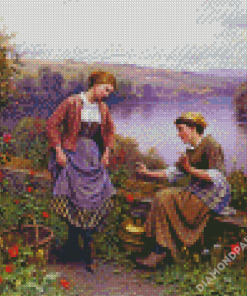 Two Women Talking In Garden Diamond Paintings