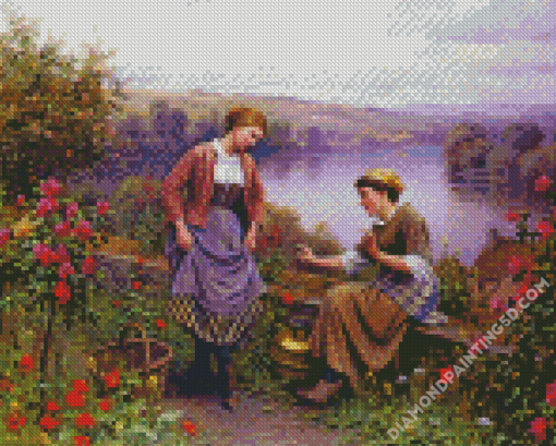 Two Women Talking In Garden Diamond Paintings