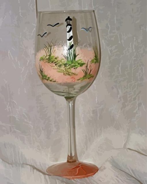 Wine Glass With Lighthouse Diamond Paintings