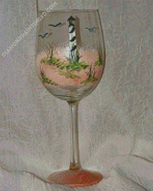 Wine Glass With Lighthouse Diamond Paintings