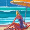 Woman Sitting On Beach At Summer Art Diamond Paintings