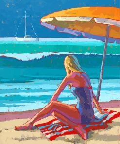 Woman Sitting On Beach At Summer Art Diamond Paintings