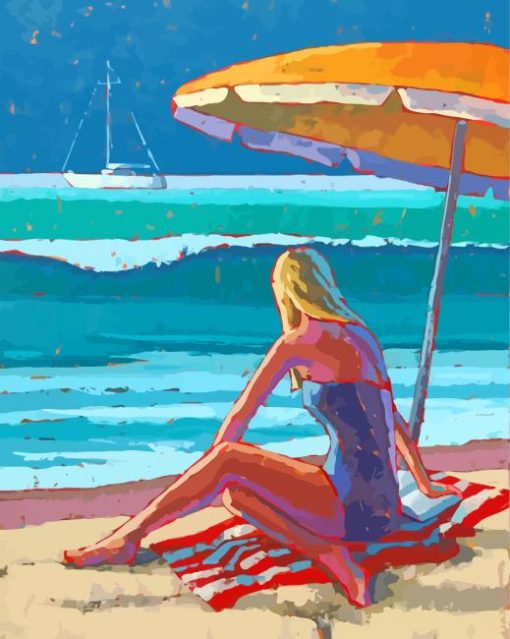 Woman Sitting On Beach At Summer Art Diamond Paintings