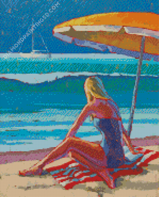 Woman Sitting On Beach At Summer Art Diamond Paintings