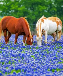 Aesthetic Bluebonnets And Horses Diamond Paintings