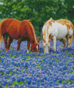 Aesthetic Bluebonnets And Horses Diamond Paintings