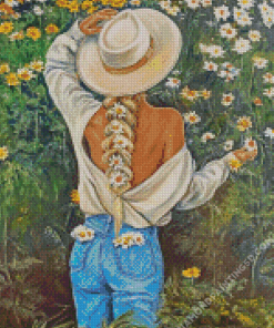 Aesthetic Lady in White Hat Diamond Paintings